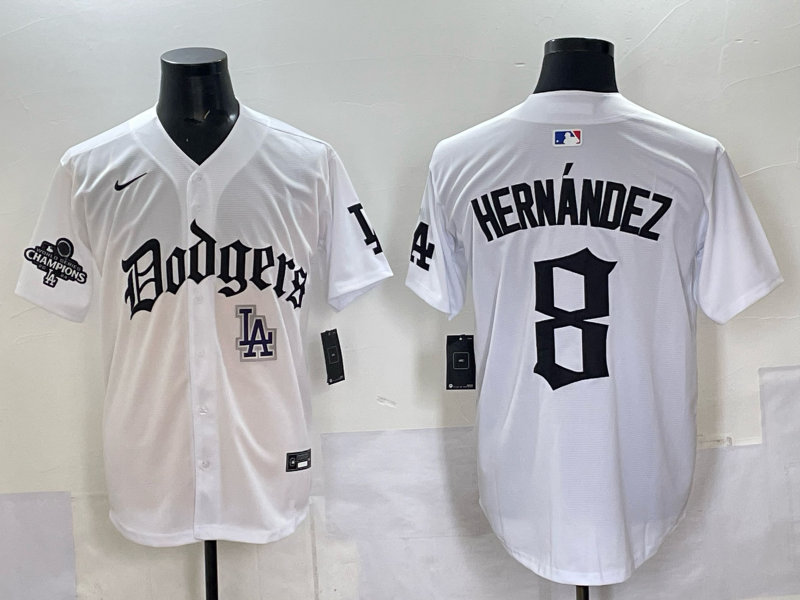 Men Los Angeles Dodgers #8 Hernandez white Nike 2025 MLB jersey 004